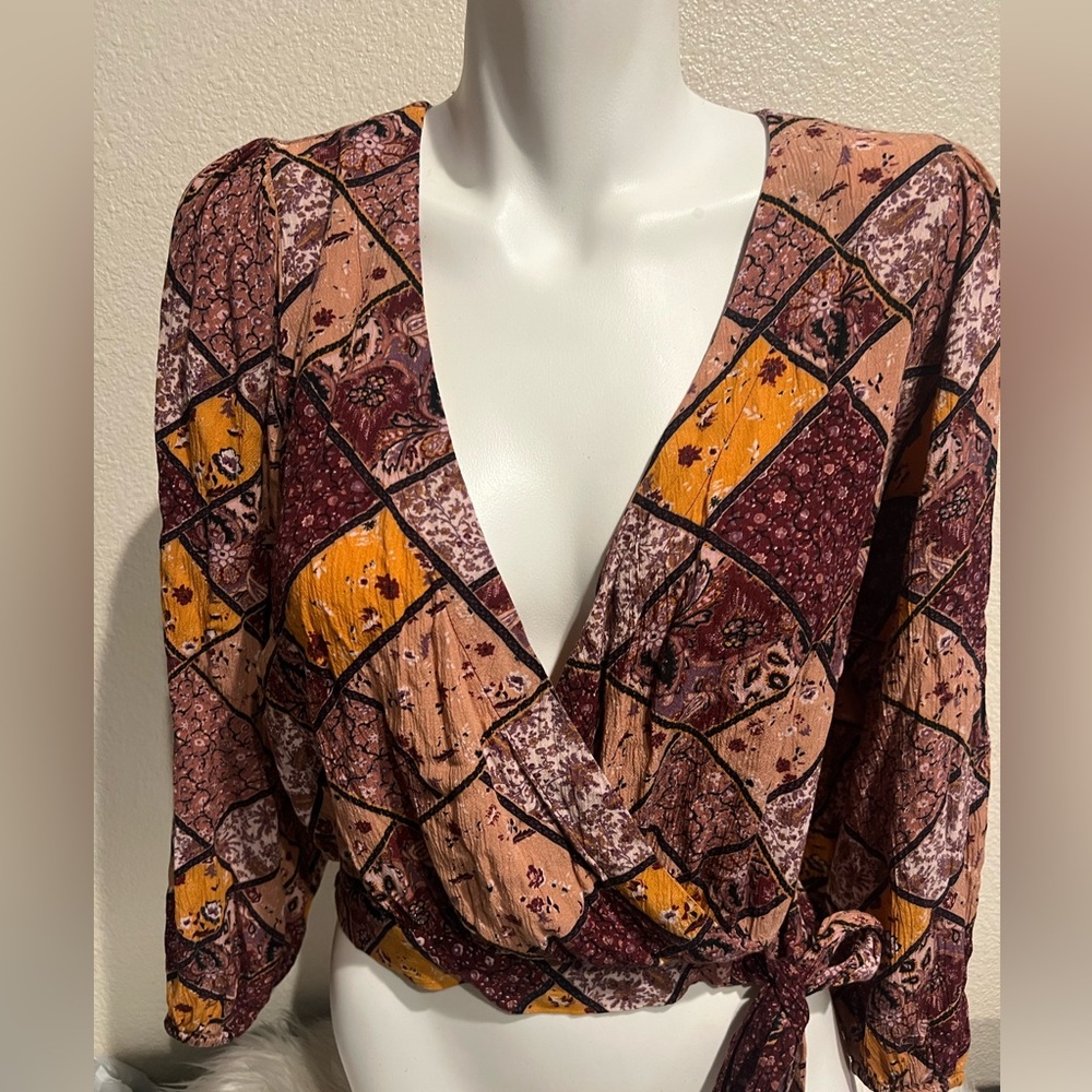 American Eagle Patchwork Wrap Top